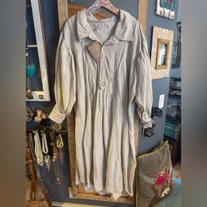 Magnolia Pearl Cream and Gray Striped Shirt Dress